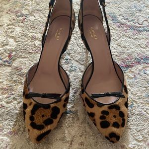 Leopard and Black Patent Gucci Kitten Heels